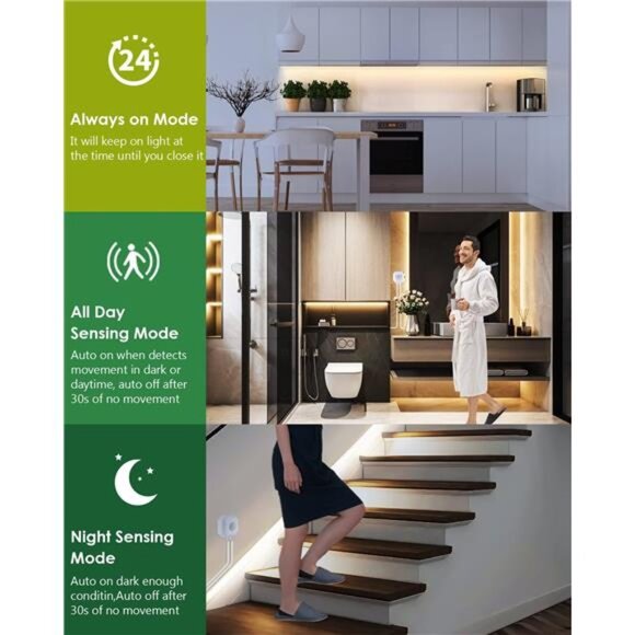 White LED Strip Lights with Motion Sensor, Remote, APP Control, 10ft Waterproof - Picture 4 of 8